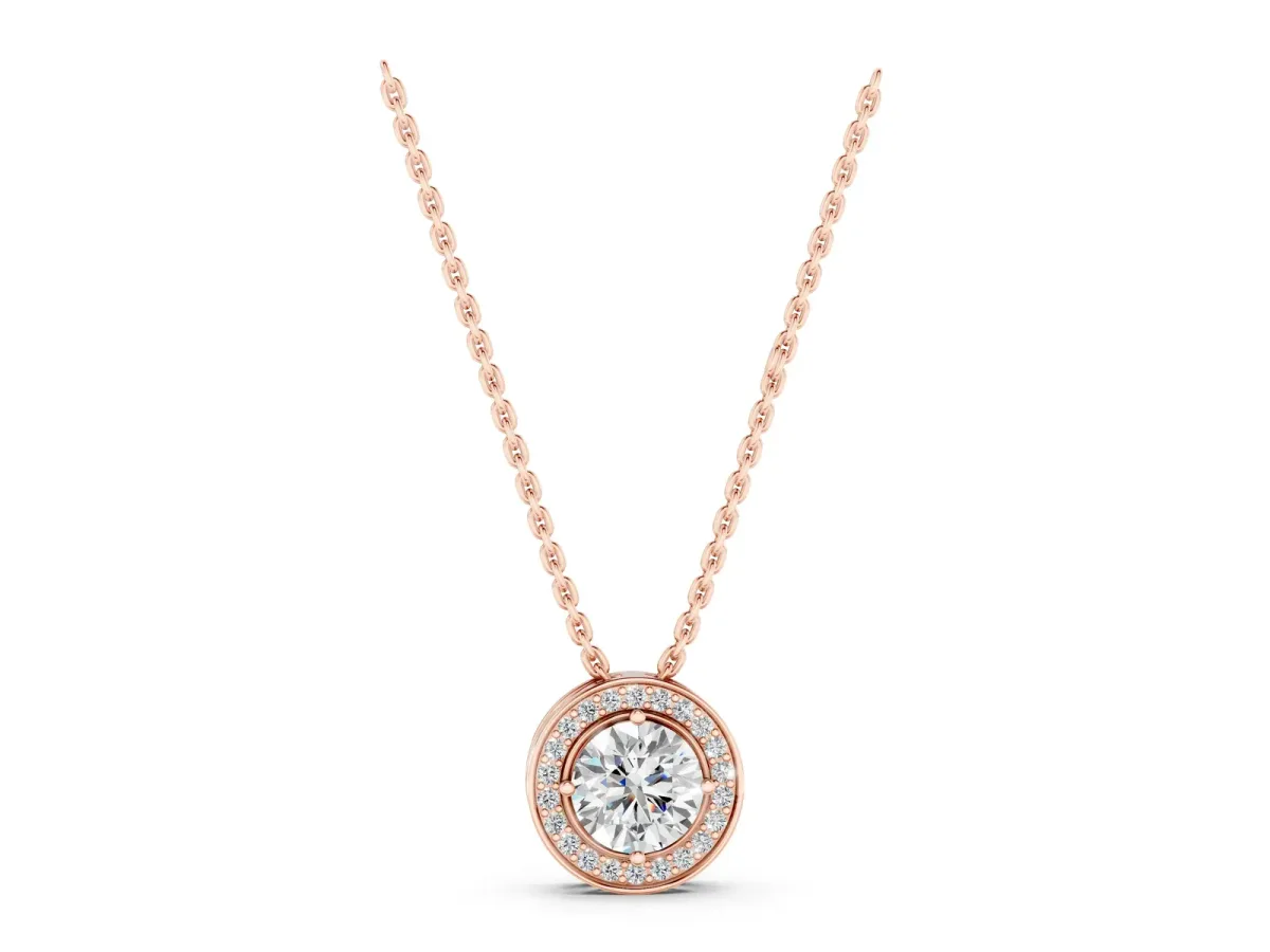 Halo Round Diamond Four-Prong Pendant Rose gold