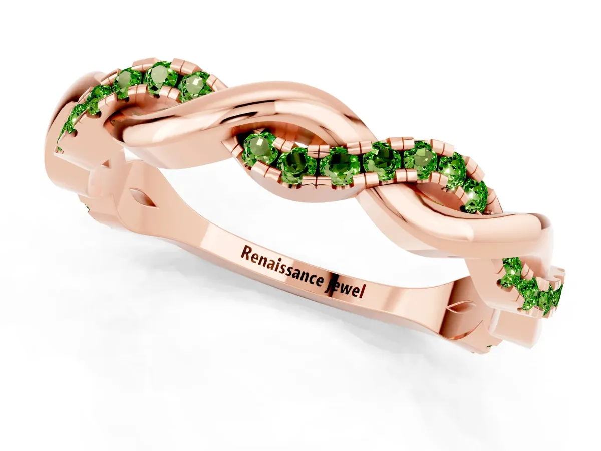 Round Peridot Twist Eternity Band with Pavé Setting Rose gold