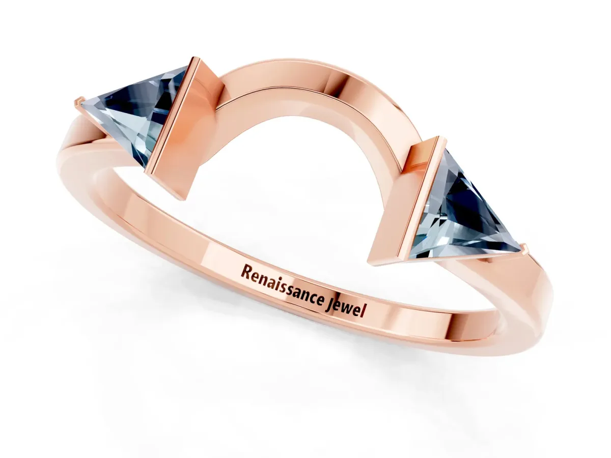 Trillion Aquamarine Open Band Ring with Bezel Setting Rose gold