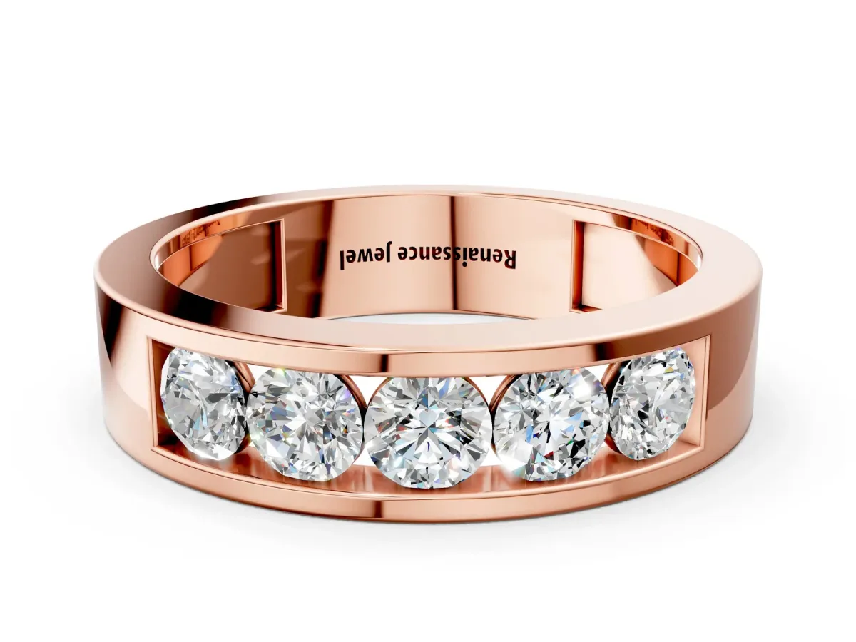 Round Diamond Linear Channel Mens Band Rose gold