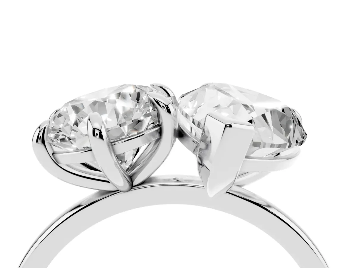 Round and Pear Toi Moi Ring with Prong Setting and Plain Band Silver