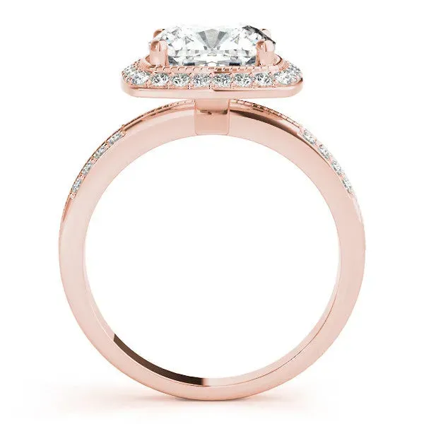 Cushion Cut Diamond Double Halo Ring with Split Shank and Four-Prong Setting Rose gold