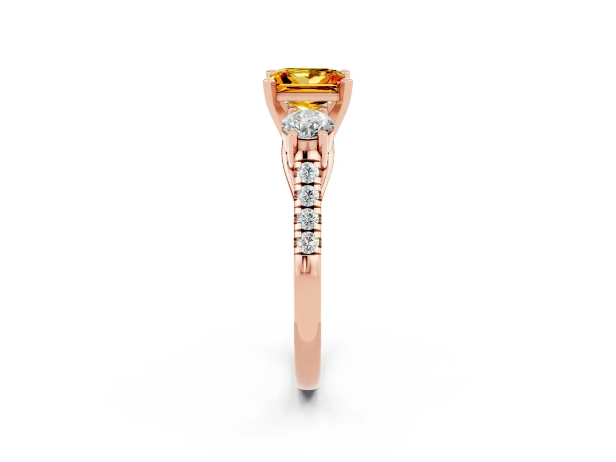 Three-Stone Princess Cut Citrine Pavé Band with Four-Prong Setting Rose gold