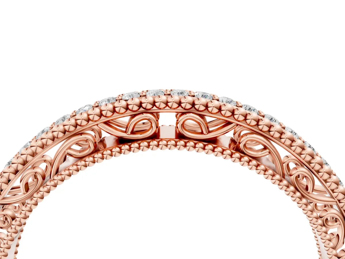 Round Diamond Pavé Milgrain White Gold Eternity Band Rose gold
