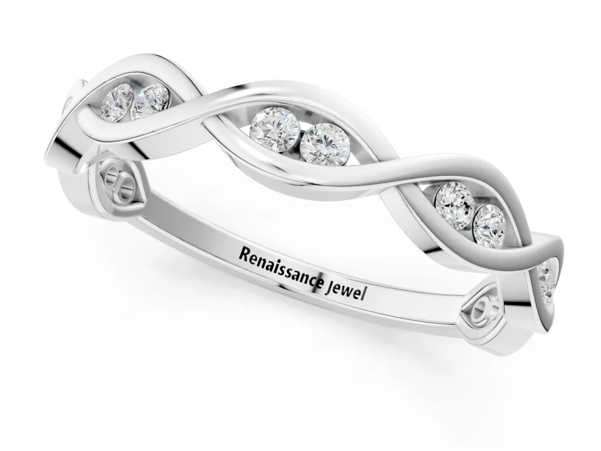 Round Diamond Twist Eternity Band with Bezel Setting Platinum