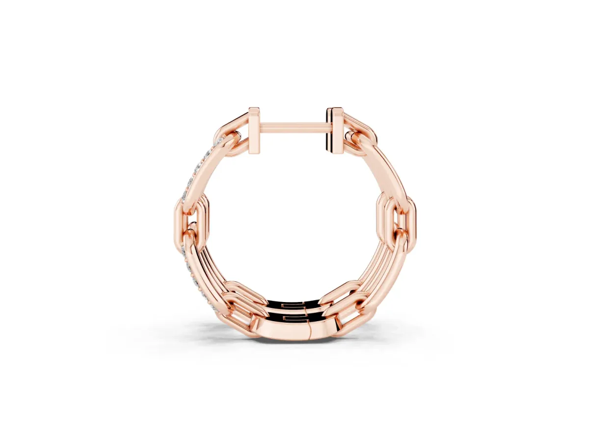 Round Cut Diamond Paperclip Hoop Earrings Rose gold