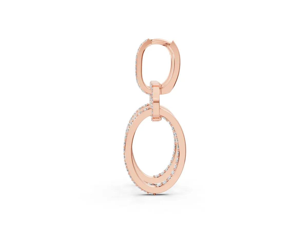 Round Cut Diamond Twisted Link Drop Earrings Rose gold
