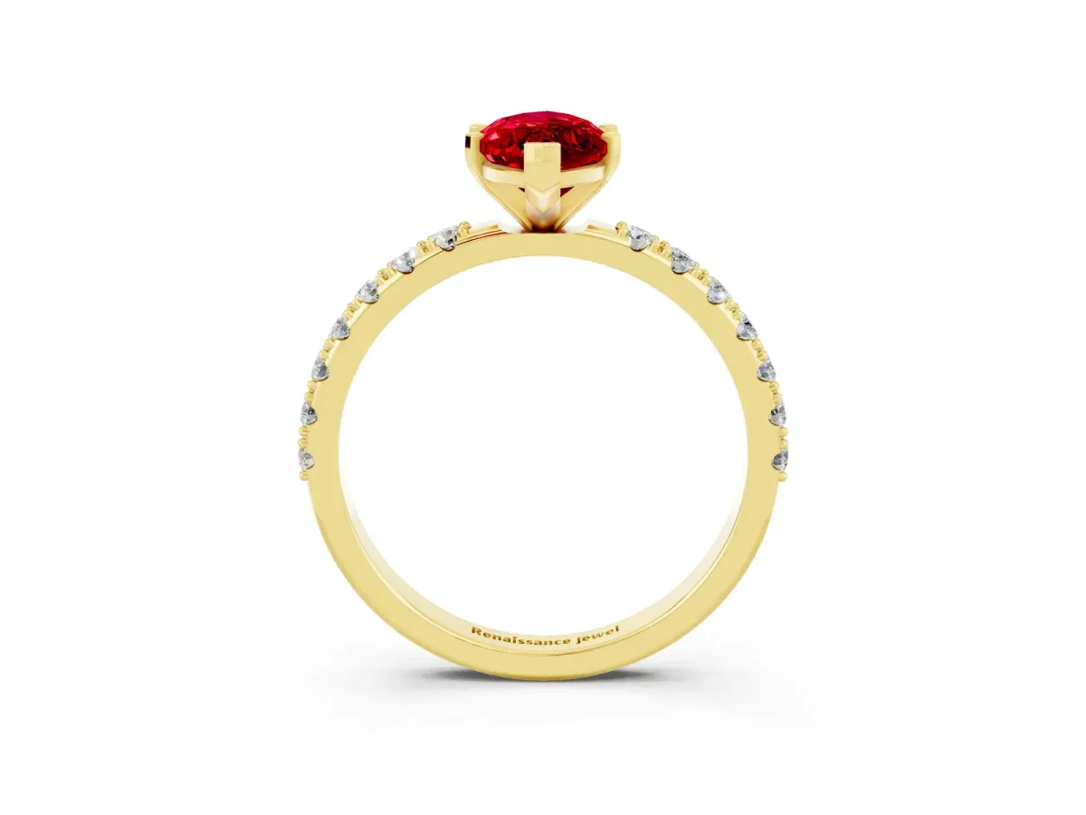 Marquise Cut Ruby Solitaire Pavé Band with Four-Prong Setting Yellow gold