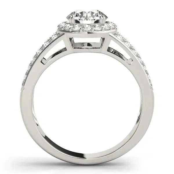 Asscher Cut Diamond Halo Ring with Split Shank Pavé Band and Four-Prong Setting Platinum