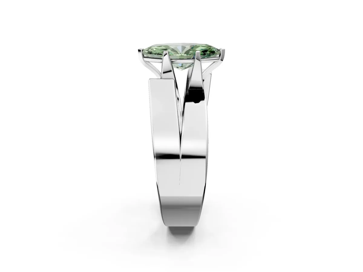 Fancy Green Modern Tension Set Marquise Cut Diamond Solitaire Wide Band Ring Silver