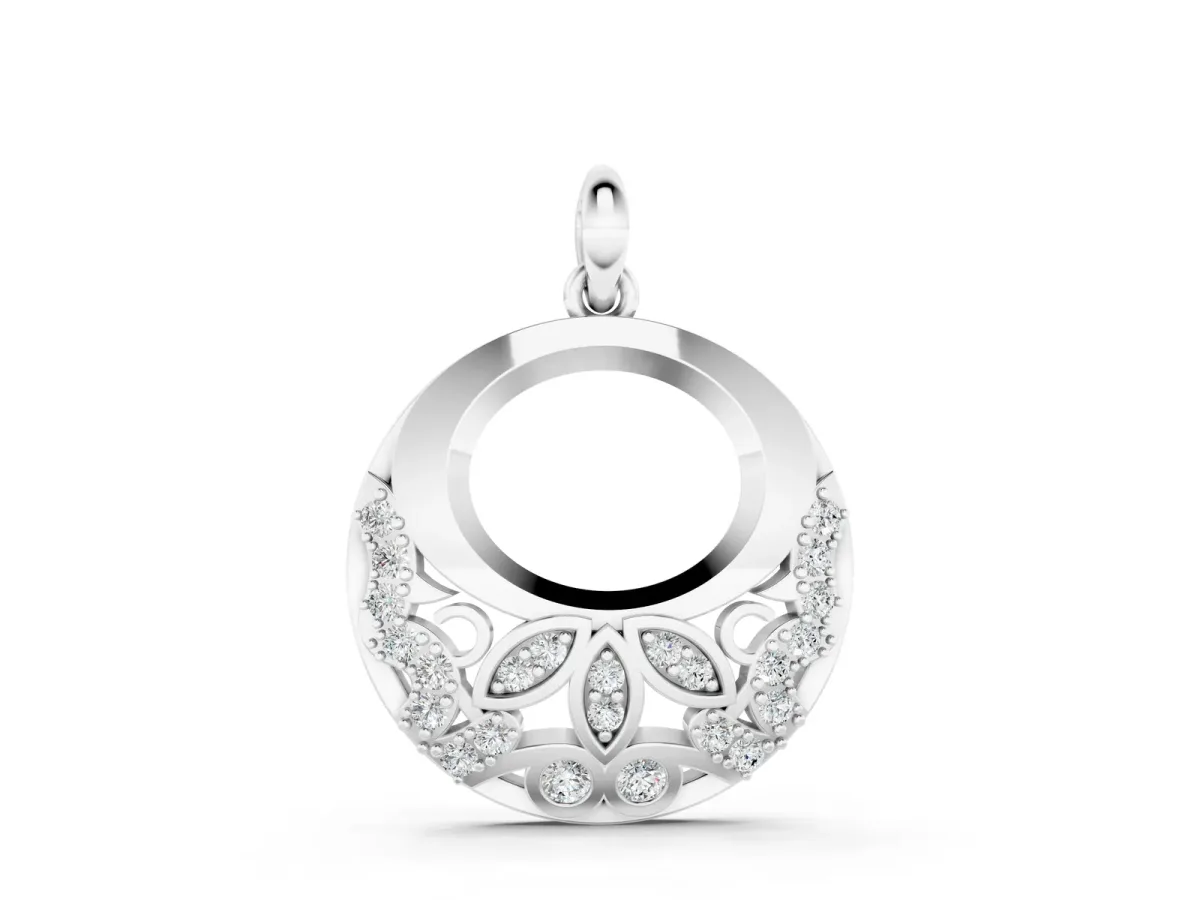 Round Diamond Pavé Leaf Filigree Pendant White gold
