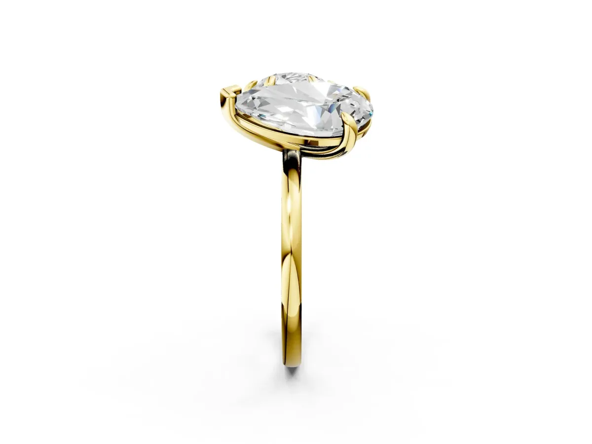 Round and Pear Toi Moi Ring with Prong Setting and Plain Band Yellow gold