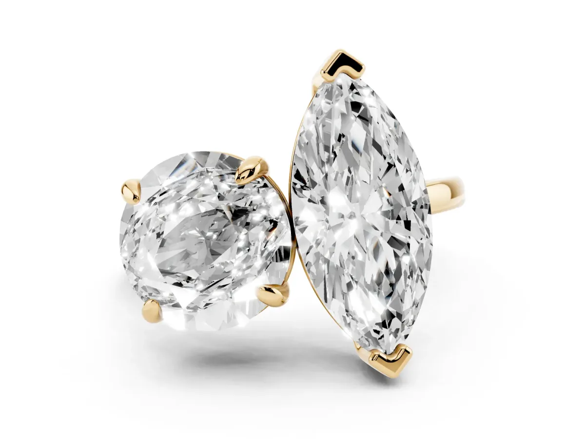 Round and Marquise Toi Moi Ring with Prong Setting and Plain Band Yellow gold