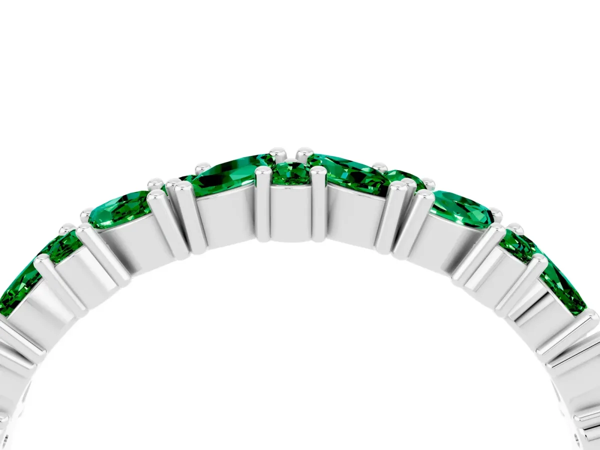 Marquise and Round Emerald Vine Eternity Band with Prong Setting Platinum