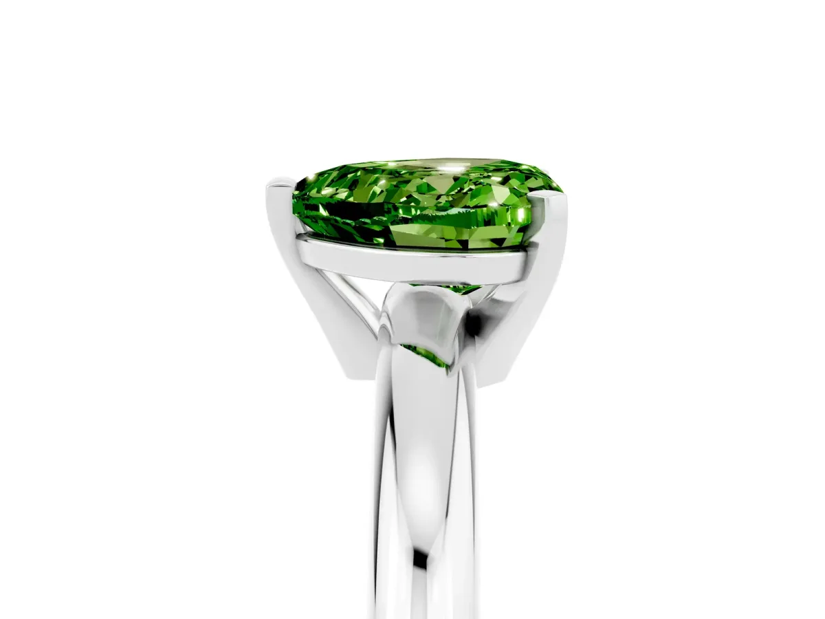 Heart Cut Peridot Solitaire Engagement Ring with Round Band and Four-Prong Setting Silver