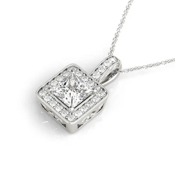 Princess Cut Halo Pendant with Four-Prong Setting Silver