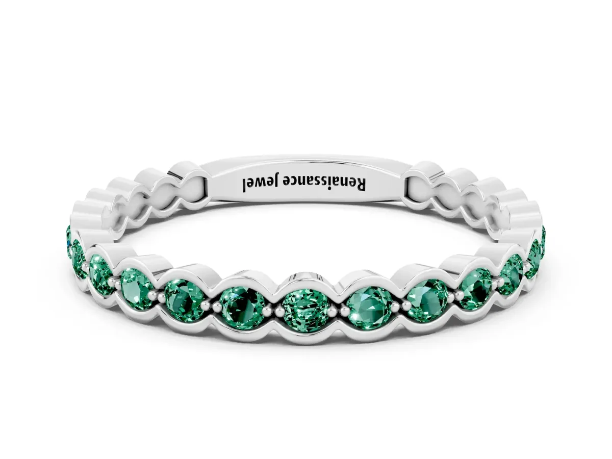Round Green Sapphire Bezel Set Eternity Band White gold