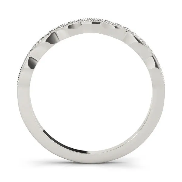 Round Diamond Milgrain Pave Contour Band Silver