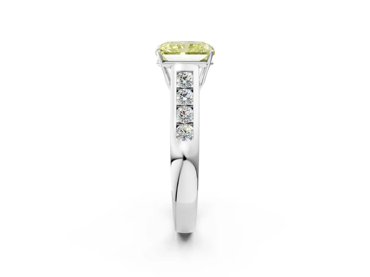 Fancy Yellow Radiant Cut Brilliant Channel-Set Solitaire Ring with Four-Prong Setting Platinum