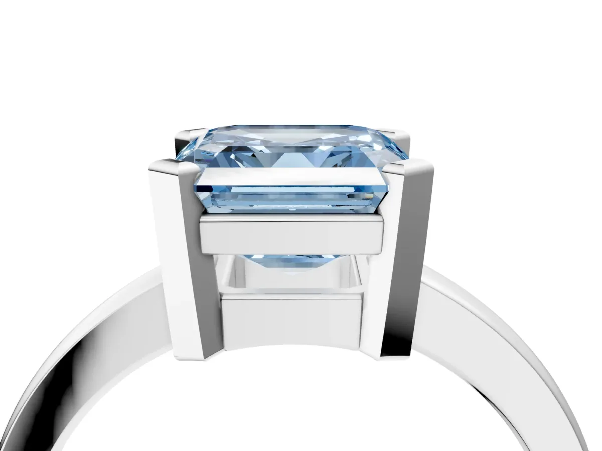 Fancy Blue Asscher Cut Cut Solitaire Ring with Four-Prong Setting and Classic Band Platinum