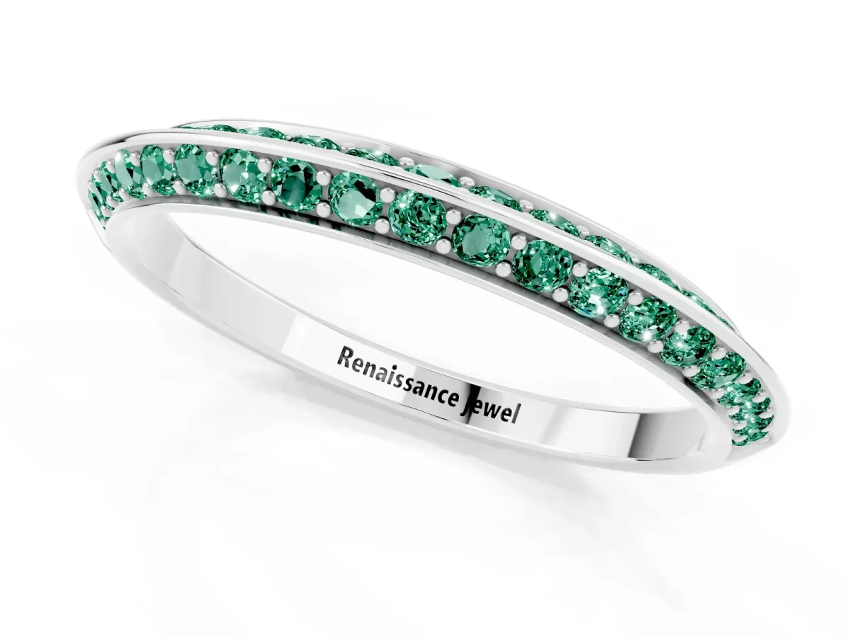 Double Row Pavé Round Green Sapphire Eternity Band with Channel Setting Silver