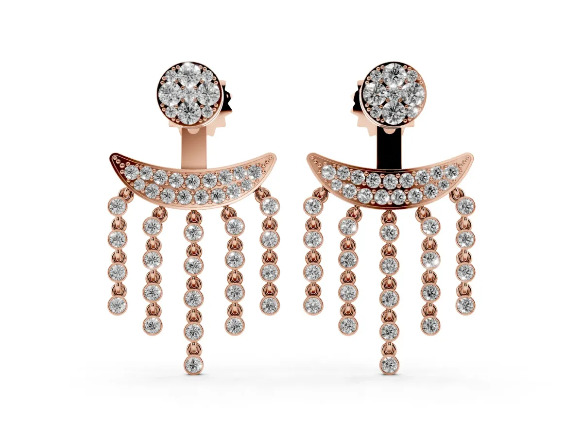 Round Diamond Chandelier Drop Earrings with Round Diamond Accents Rose gold