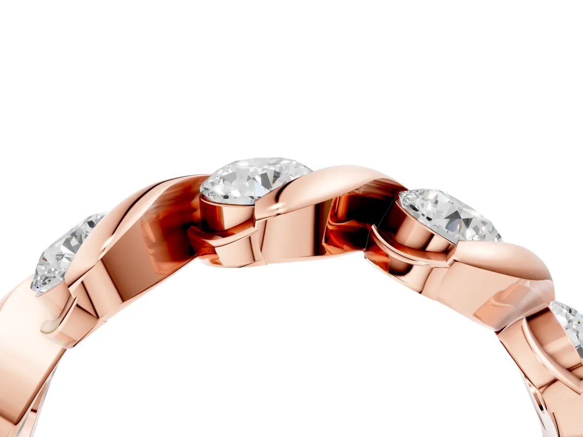 Round Diamond Wave Band with Channel Setting and Shared Prongs Rose gold