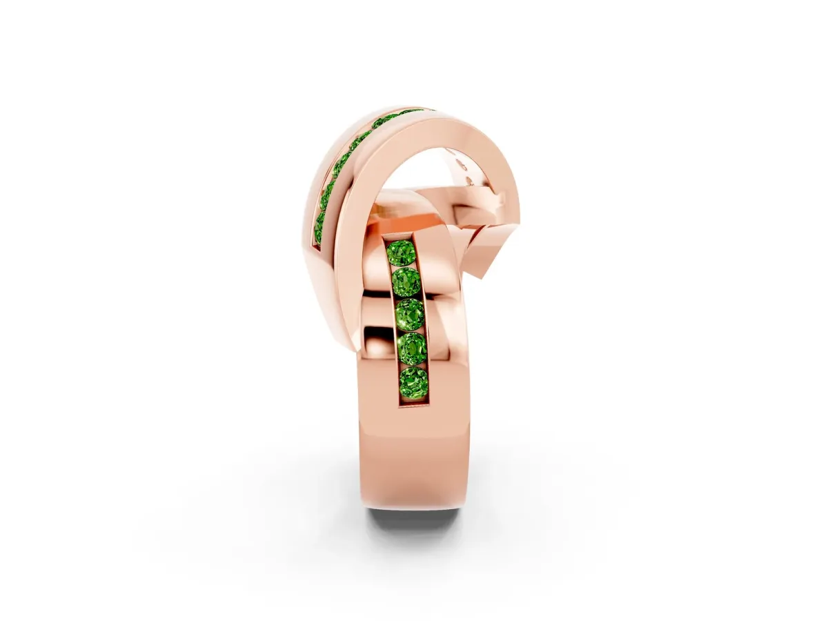 Pavé Round Peridot Crossover Band with Channel Setting Rose gold