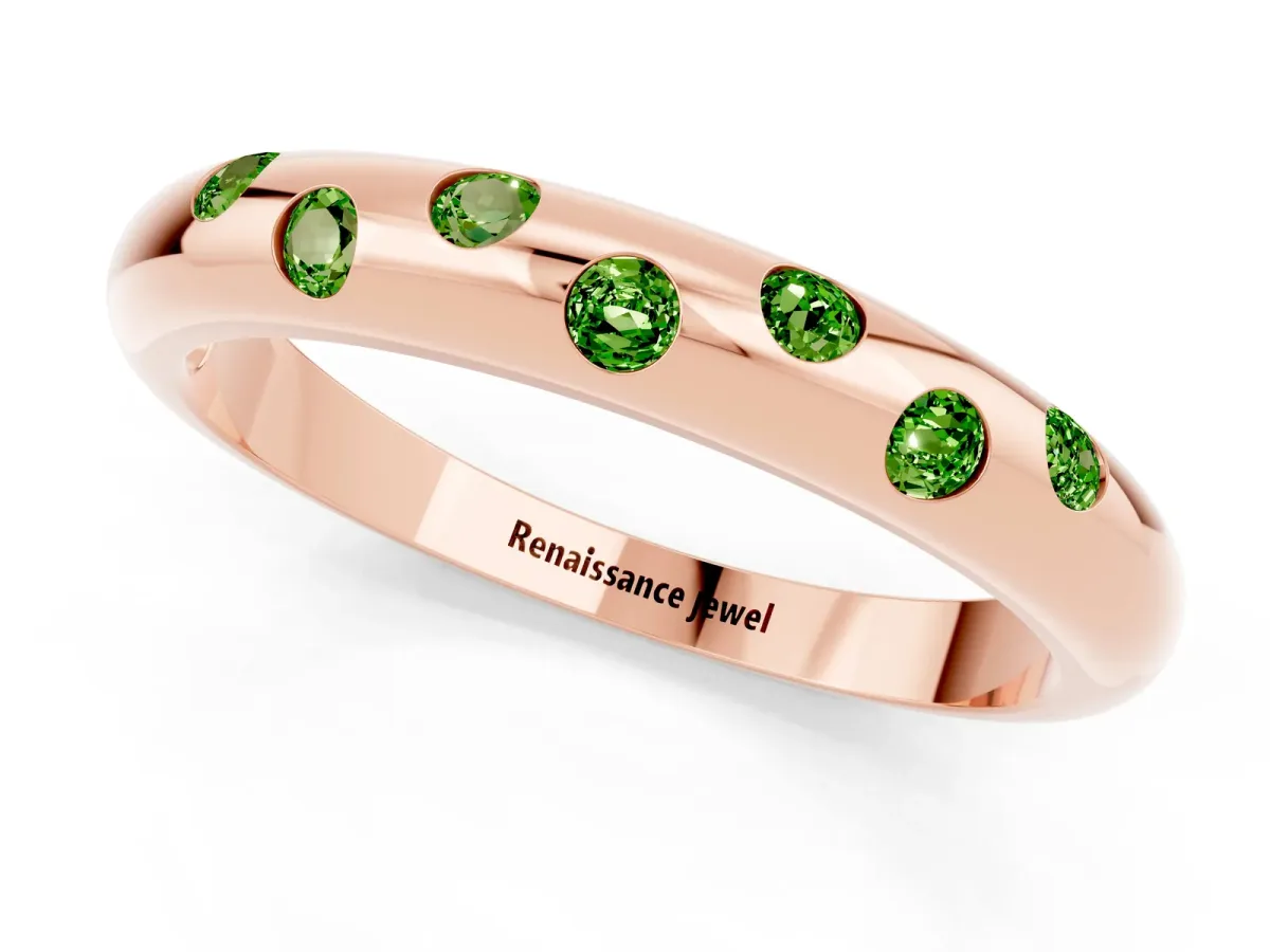 Round Peridot Flush-Set Comfort Fit Band Rose gold