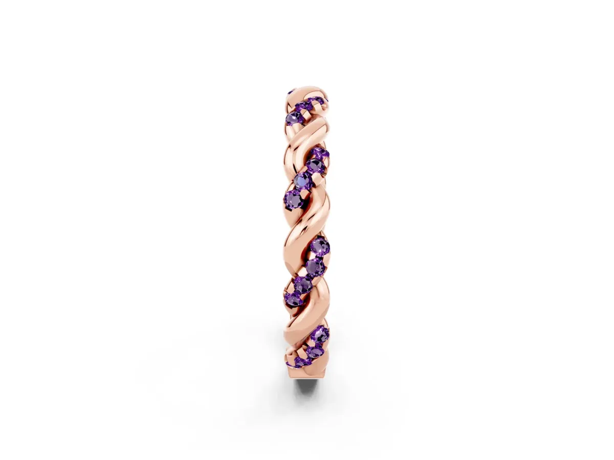 Twisted Pavé Round Amethyst Eternity Band Rose gold