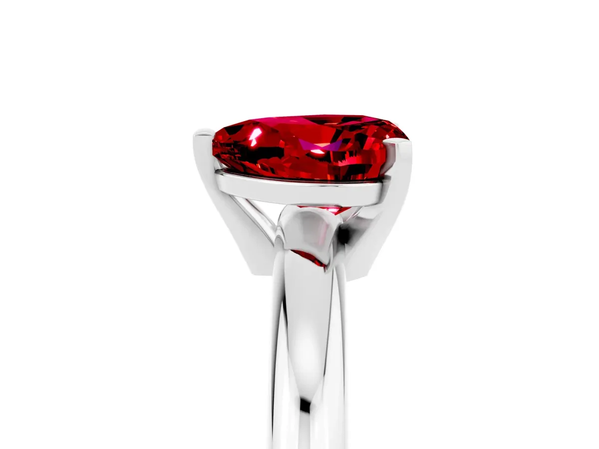Heart Cut Ruby Solitaire Engagement Ring with Round Band and Four-Prong Setting Platinum