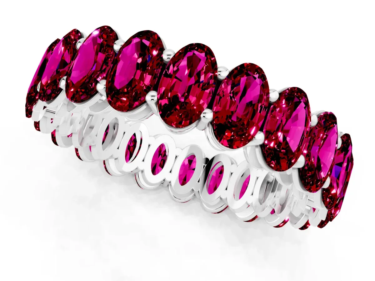 Oval Cut Garnet Eternity Band with Shared Prong Setting Platinum