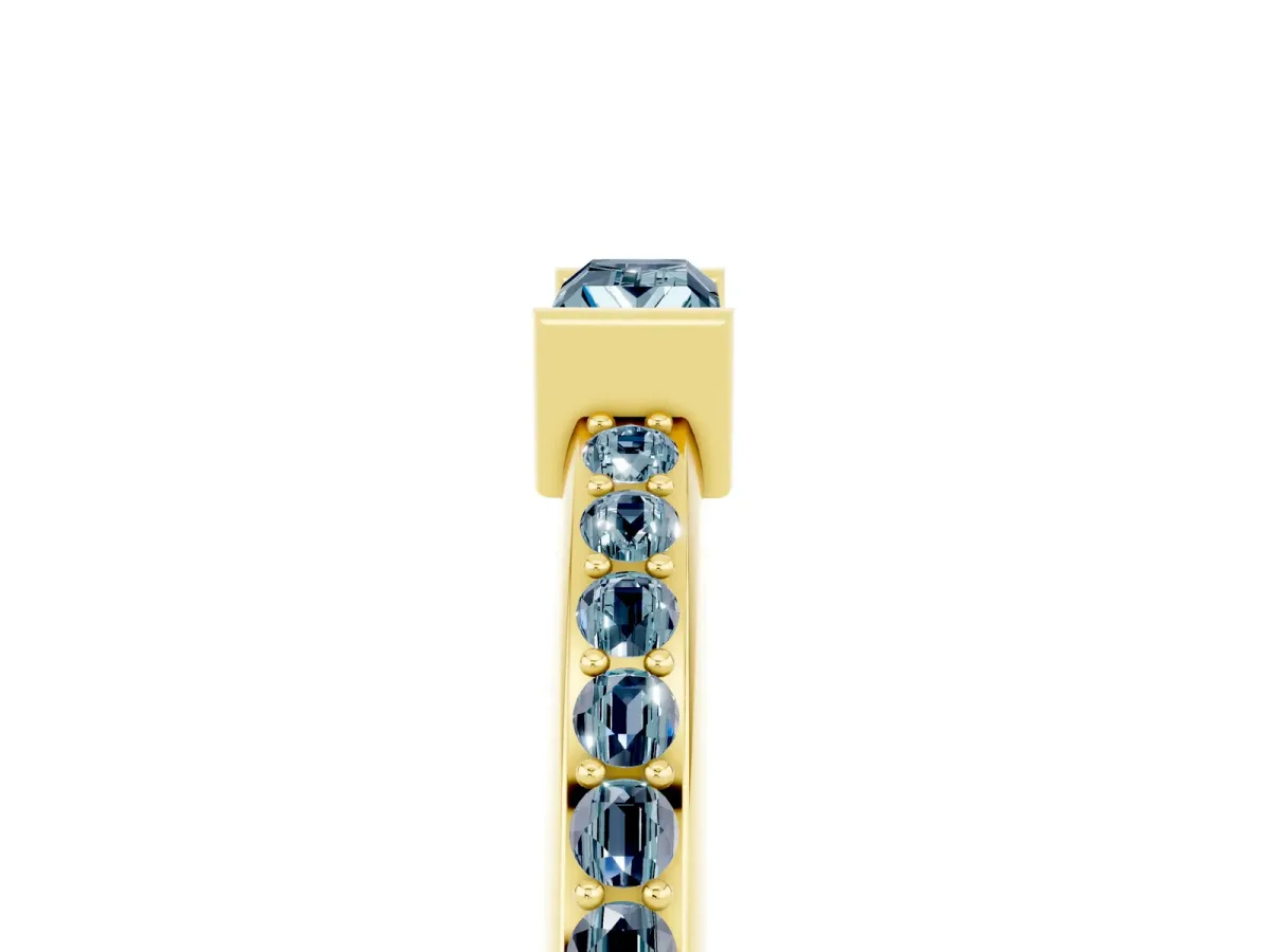 Baguette Aquamarine Pavé Band with Bar Setting Yellow gold
