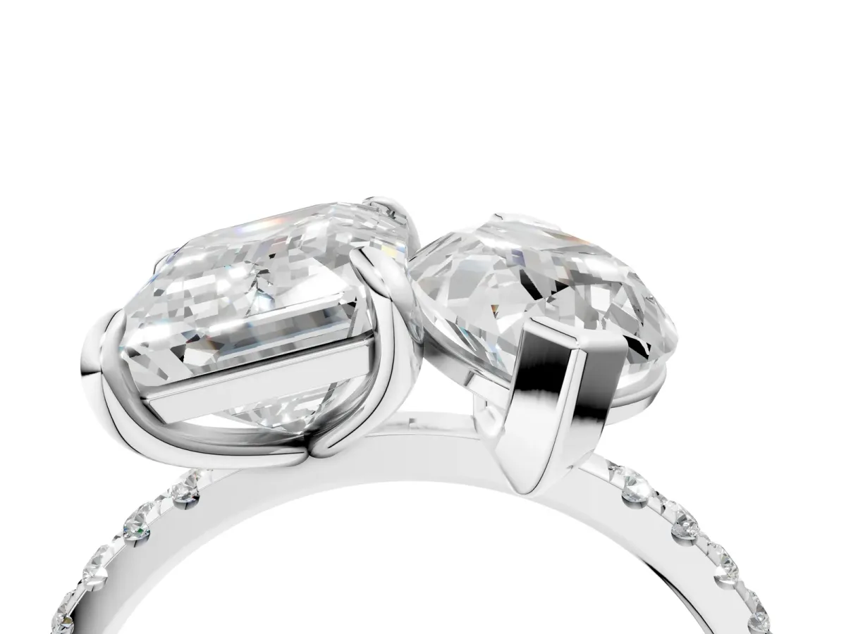 Emerald and Marquise Toi Moi Ring with Prong Setting and Micro Pave Band Platinum