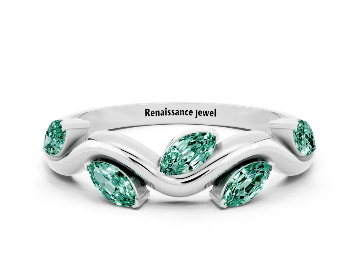 Marquise Green Sapphire Twisted Band with Prong Setting Silver