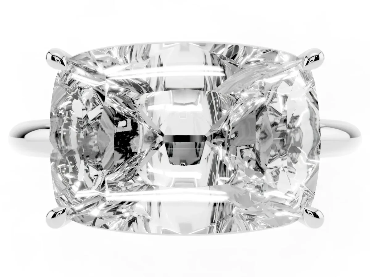 Old Mine Elongated Cushion Diamond East-West Bezel Set Four Claw Solitaire Ring Platinum