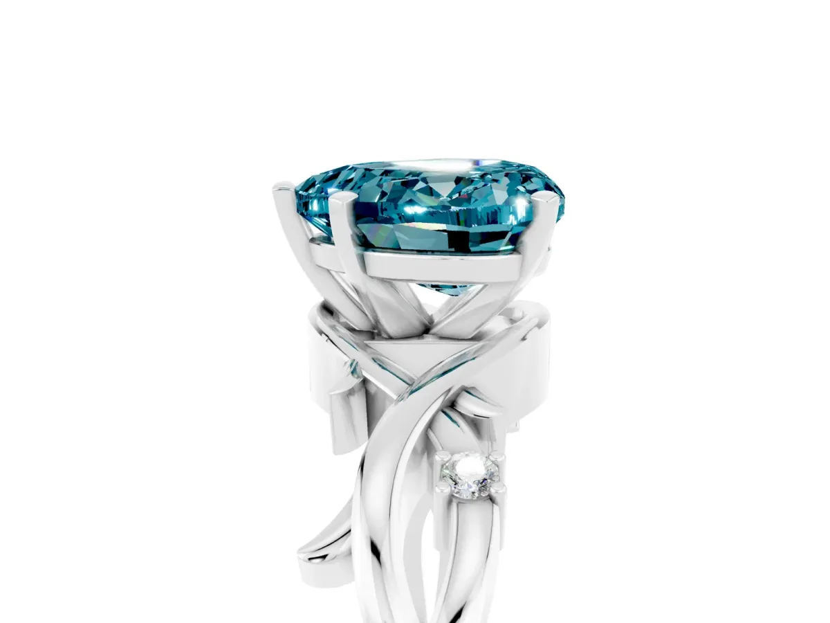 Heart Cut Blue Topaz Solitaire Ring with Twisted Band and Prong Setting Silver