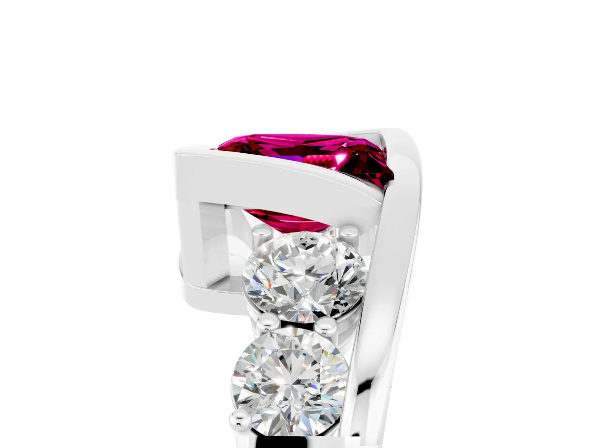 Bezel Set Princess Cut Garnet Bypass Ring with Round Accents Platinum