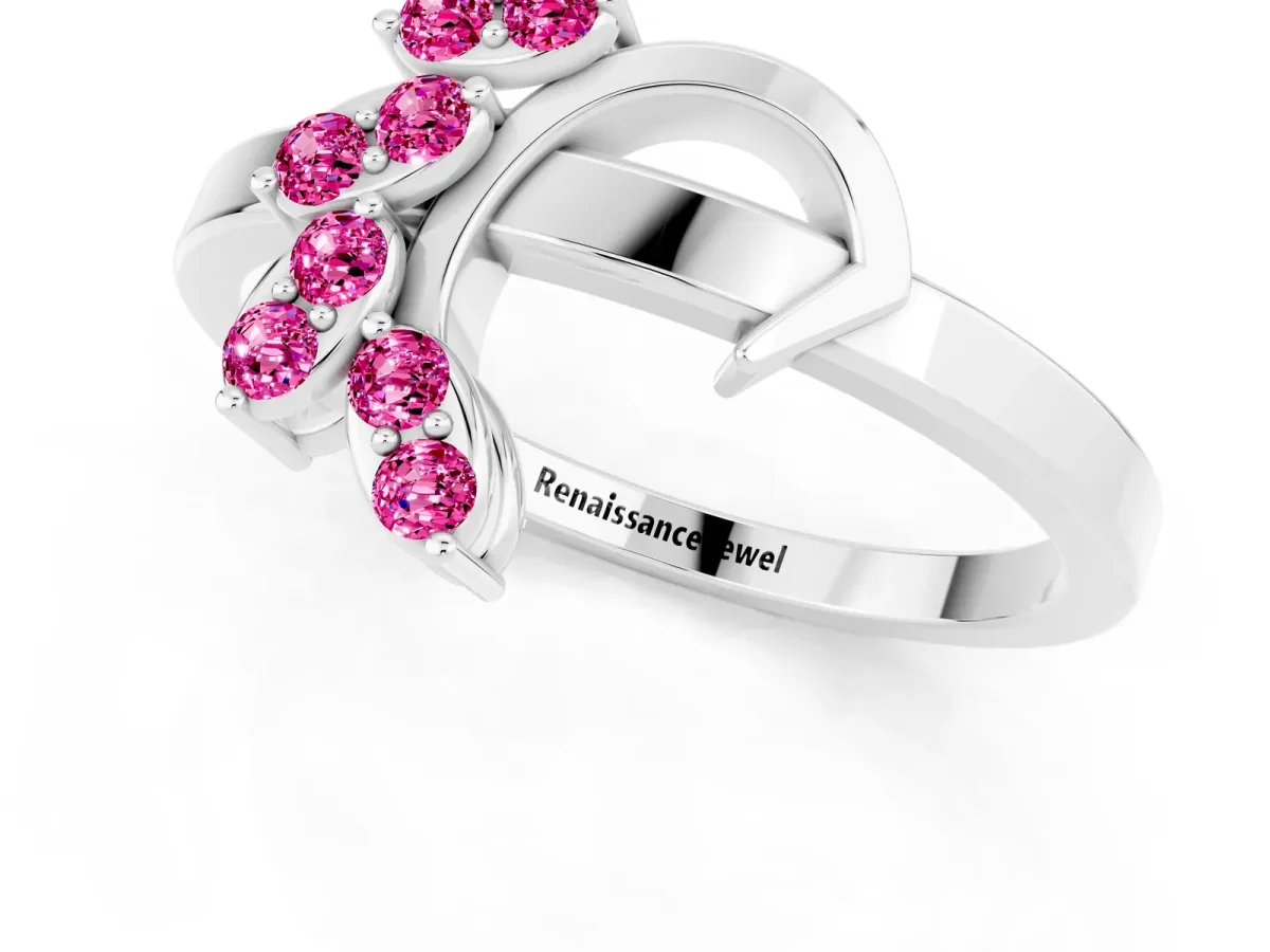 Marquise Pink Sapphire Cluster Bypass Ring with Prong Setting White gold