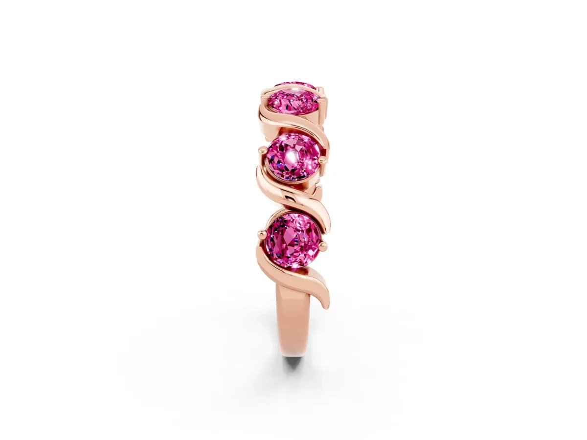 Six-Stone Round Pink Sapphire Wave Band with Shared Prong Setting Rose gold