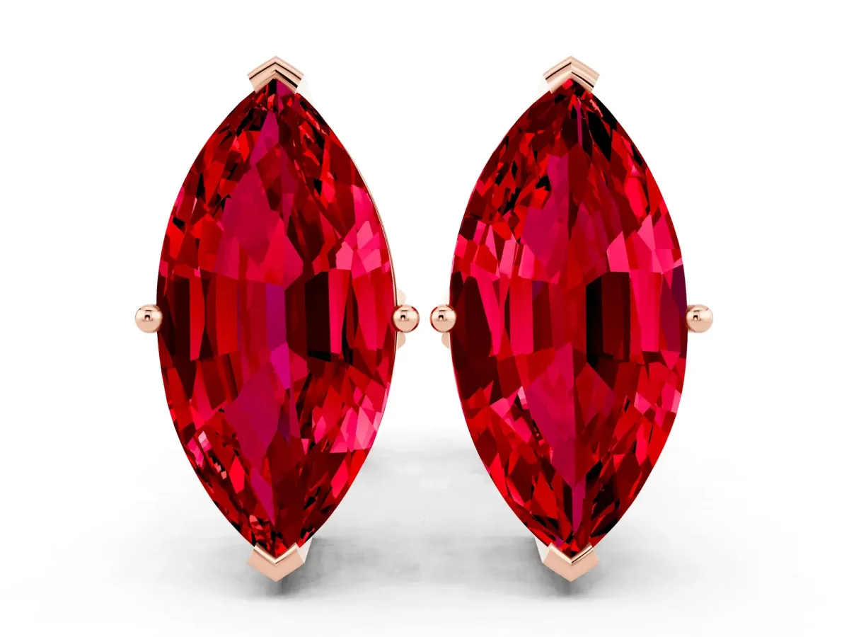 Marquise Cut Ruby Stud Earrings Rose gold