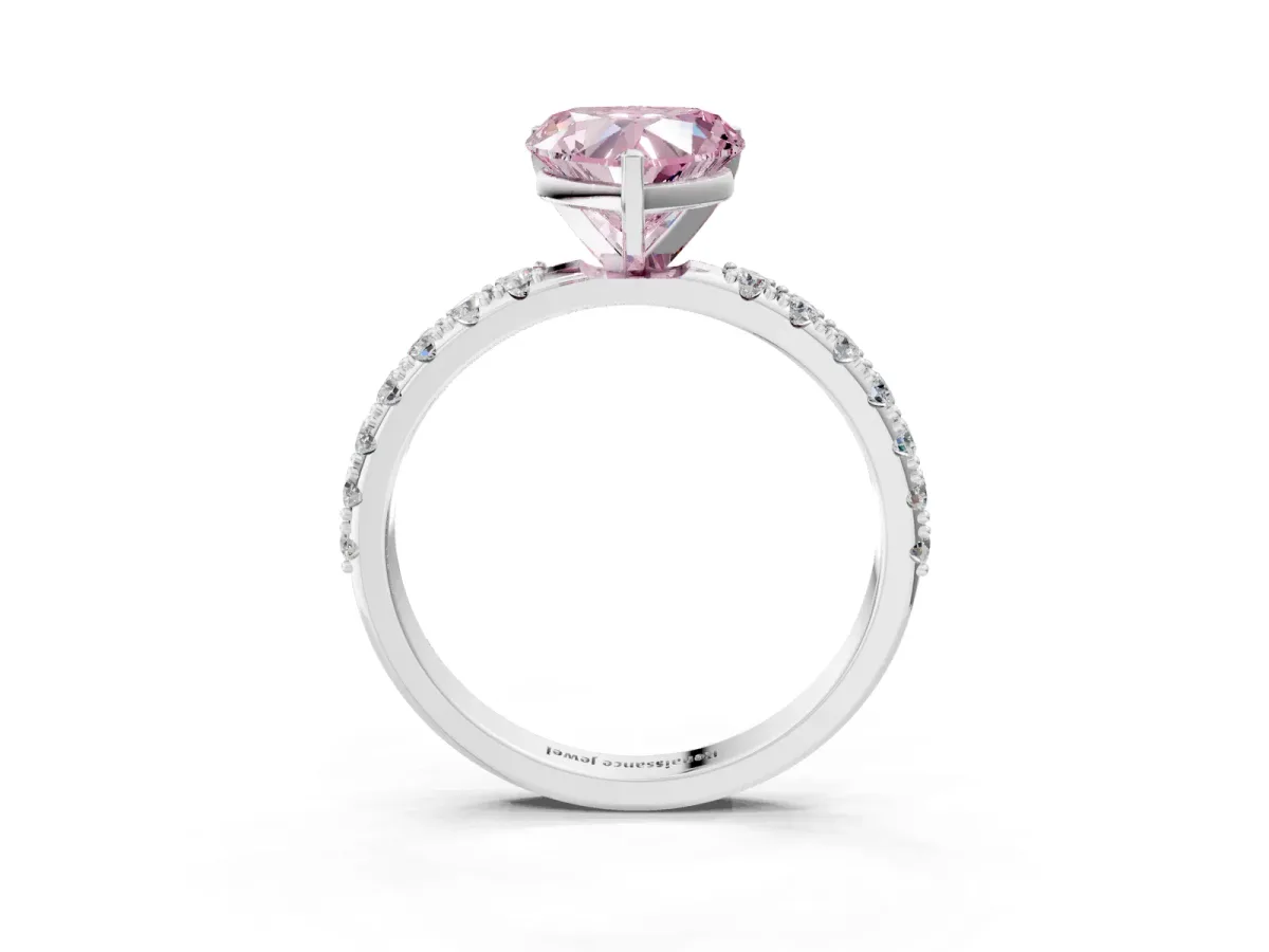 Fancy Pink Heart Cut Diamond Solitaire Pavé Band with Four-Prong Setting Silver