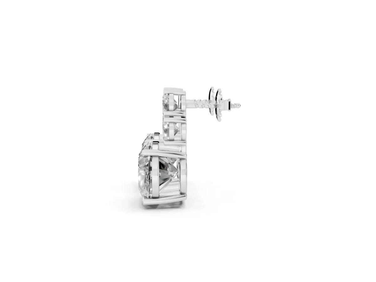 East-West Oval Diamond Cluster Stud Earrings with Round Diamond Accents Platinum