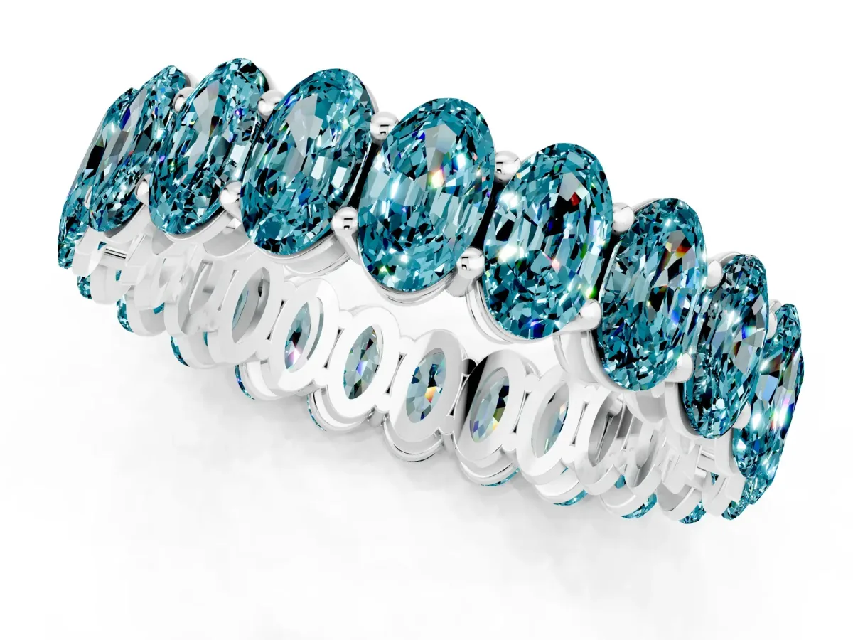 Oval Cut Blue Topaz Eternity Band with Shared Prong Setting Silver