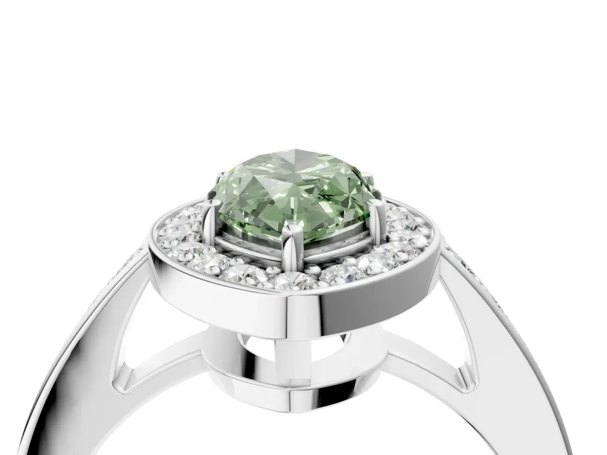 Fancy Green Marquise Cut Halo Pavé Diamond Engagement Ring with Bezel Setting Silver