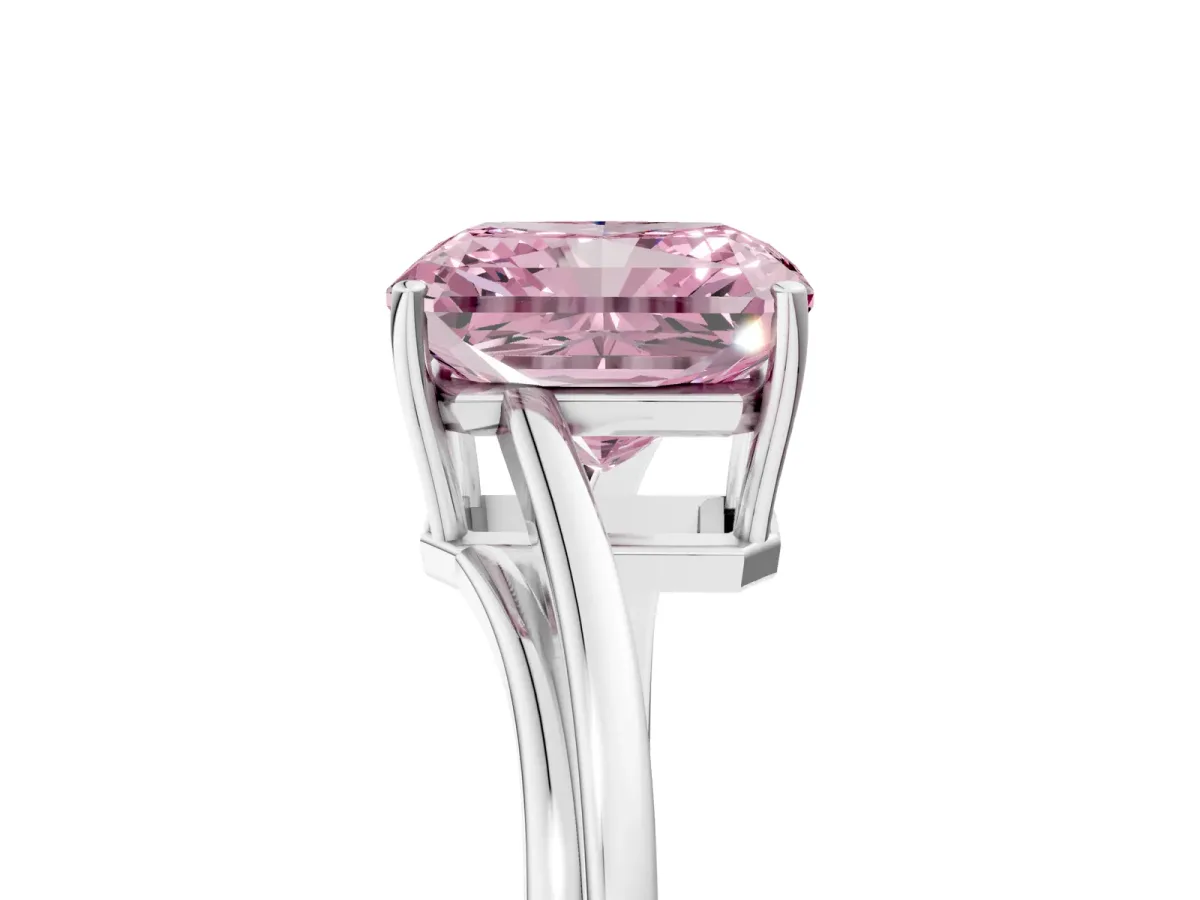 Fancy Pink Radiant Cut Cut Solitaire Twist Band Ring with Four-Prong Setting Platinum