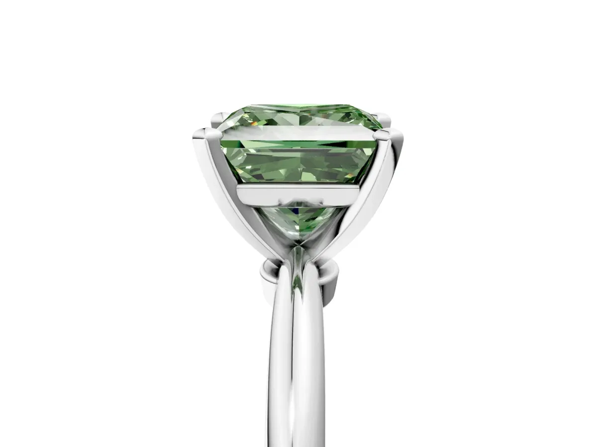 Fancy Green Princess Cut Diamond Solitaire Ring with Six-Prong Setting and Classic Band Silver