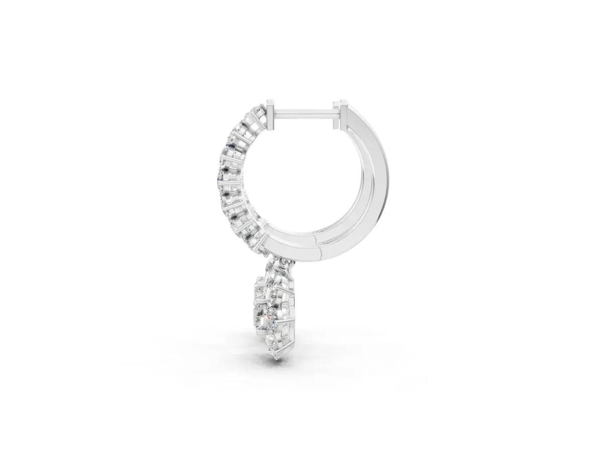 Round Diamond Petite Hoop Earrings with Sunflower Drop Silver