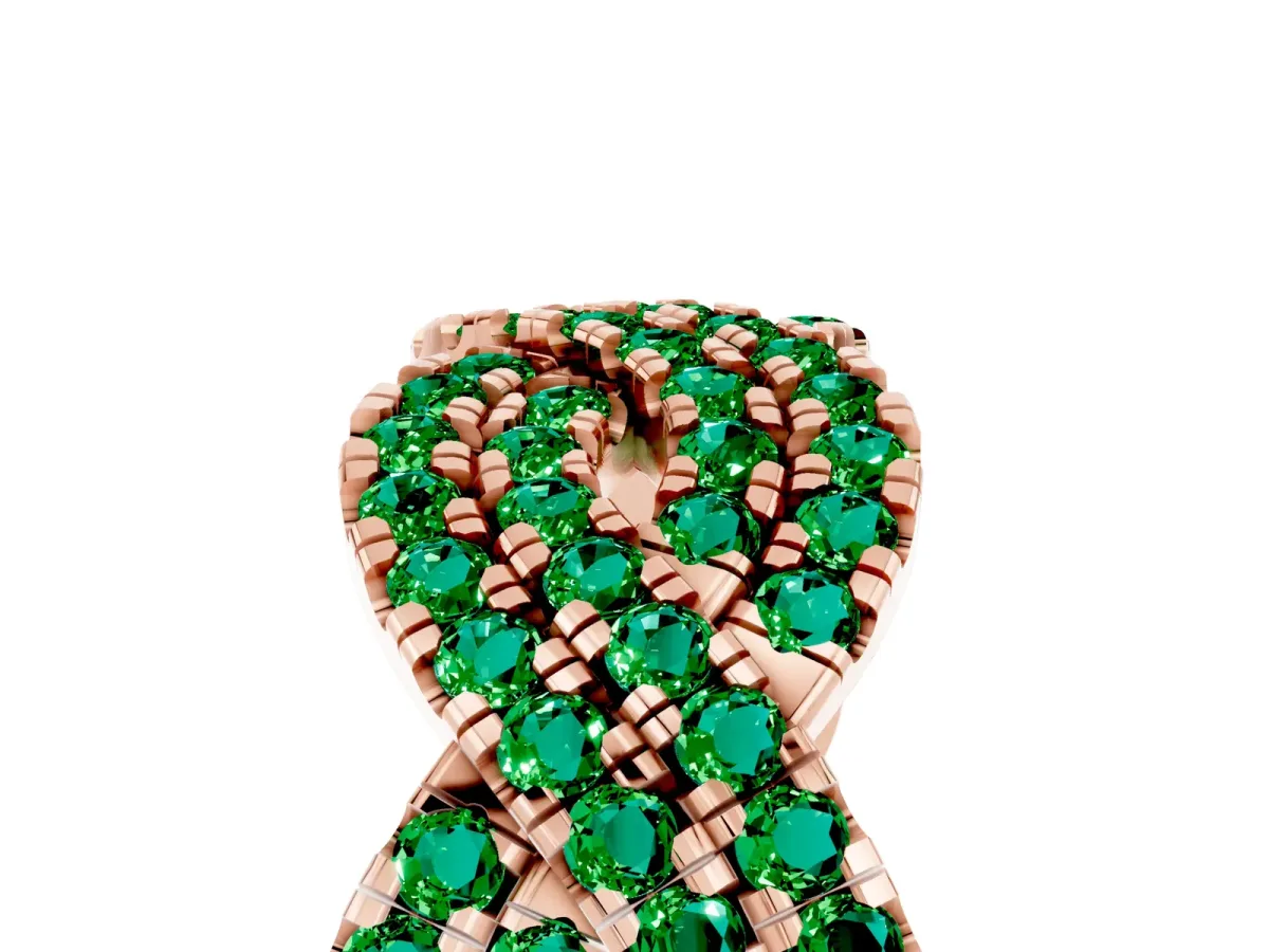 Pavé Round Emerald Infinity Twist Band with Shared Prong Setting Rose gold
