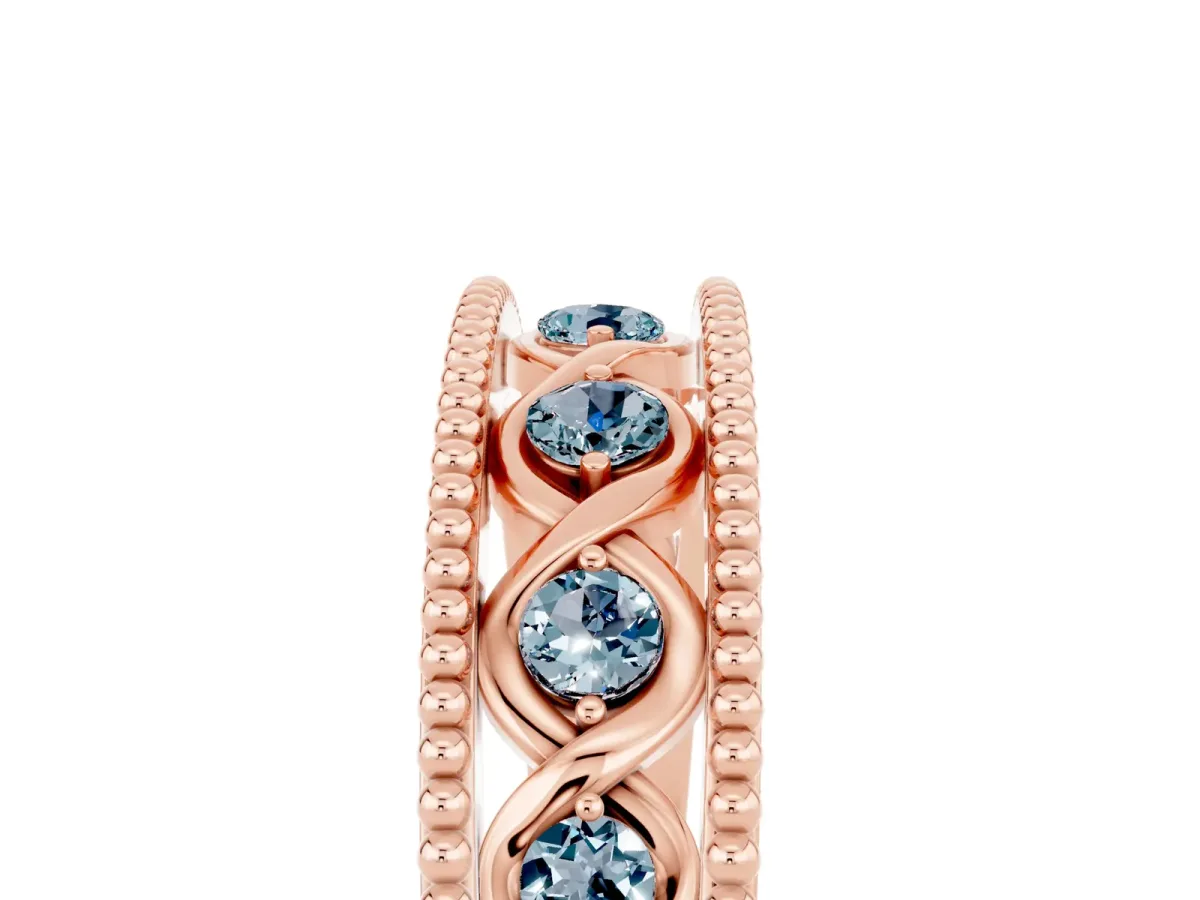 Round Aquamarine Twist Milgrain Band with Bezel Setting Rose gold